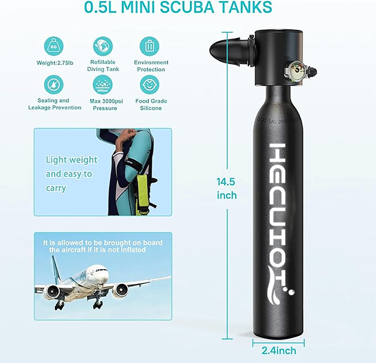 HECUIOI Mini Scuba Tank Diving - đánh giá và giá Snorkel Set
